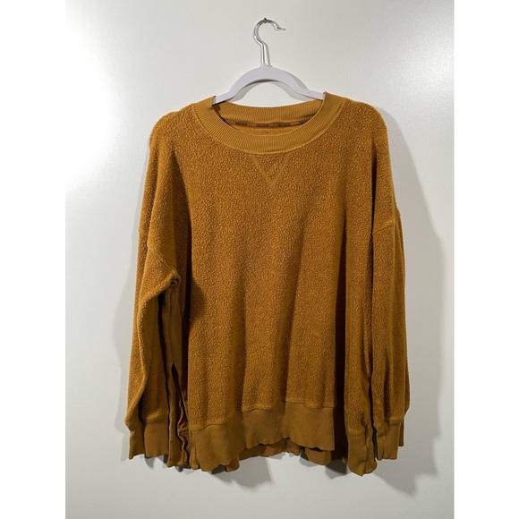 Aerie Cozy Good Vibes Oversized Sweatshirt in Mustard Yellow Size Large - Picture 2 of 8